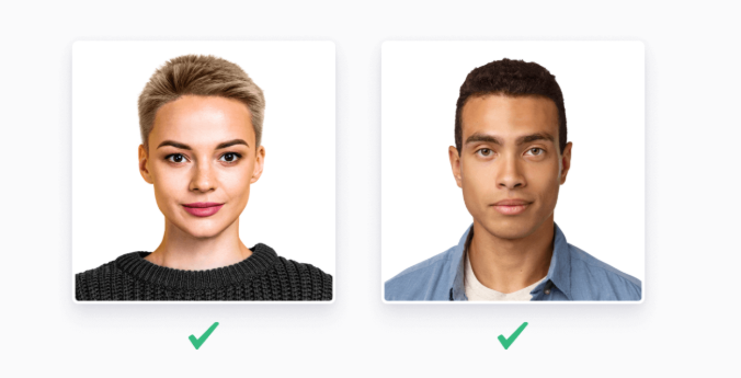 Sample 3.5 by 4.5 cm passport photos (same image as the How to Apply manual page).